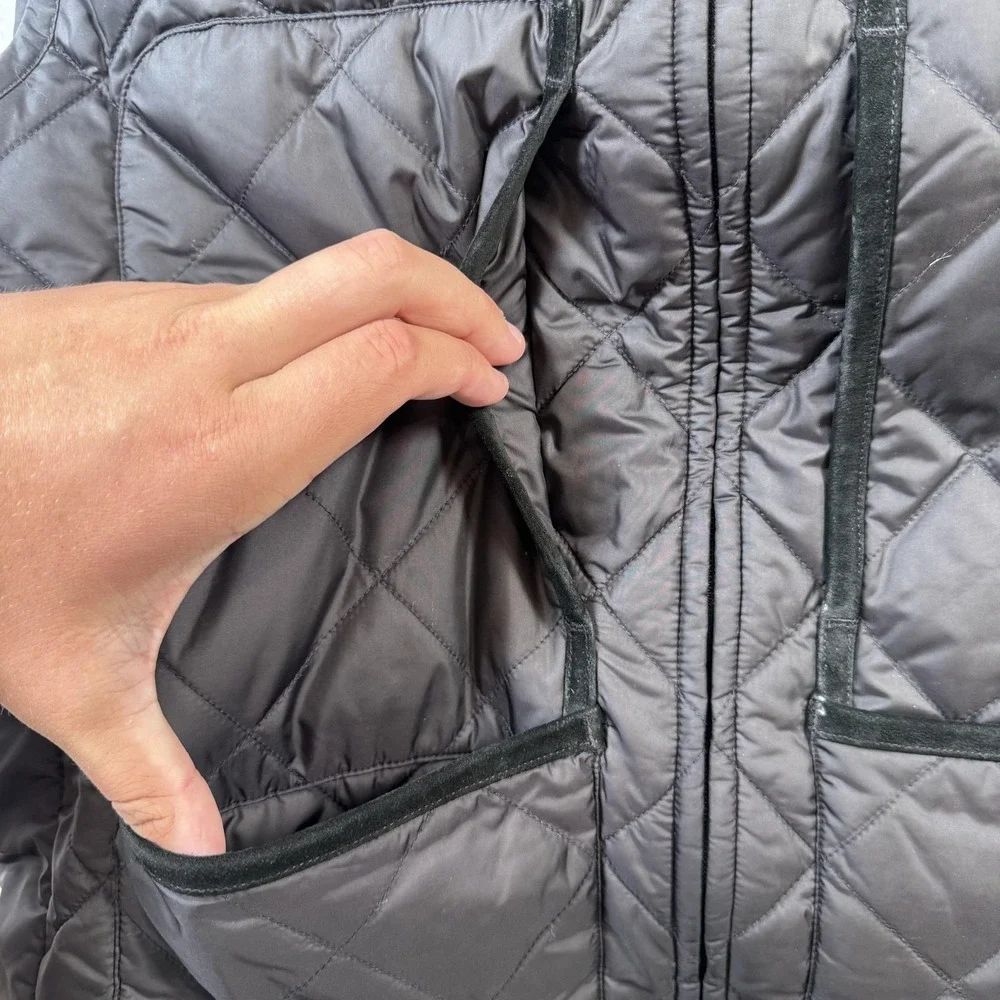 Polo Ralph Lauren Vest Mens Large Black Quilted Suede Trim Full Zip Outdoor